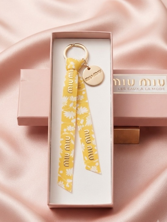 Miu Miu Accessories - Miu Miu Beauty Yellow with Daisy Flower Design Ribbon Keychain with Gold Charm